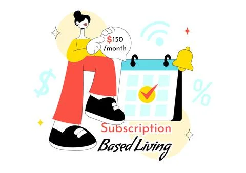 Subscription Based Living Vector Illustration Featuring Monthly Payment Ser.. Stock Illustration