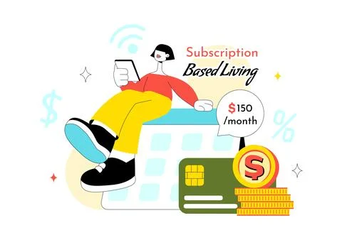 Subscription Based Living Vector Illustration Featuring Monthly Payment Ser.. Stock Illustration