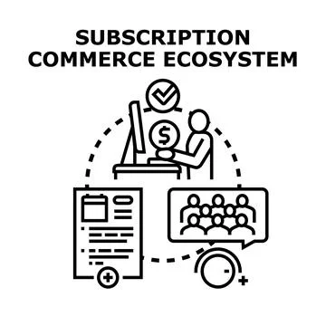 Subscription commerce ecosystem business model managing clients Stock Illustration