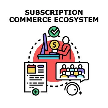 Subscription commerce ecosystem business model managing clients Stock Illustration
