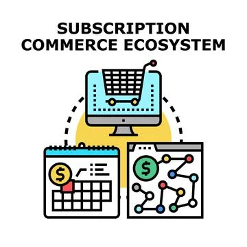 Subscription commerce ecosystem developing online business model Ilustração Stock