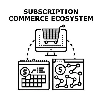 Subscription commerce ecosystem developing online business model Stock Illustration