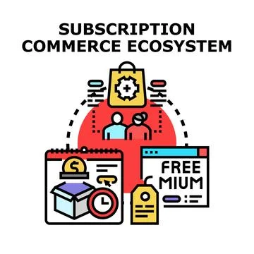 Subscription commerce ecosystem developing a recurring business model Stock Illustration