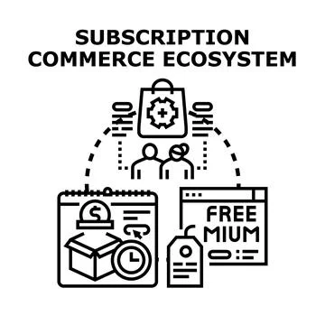 Subscription commerce ecosystem developing a recurring business model Stock Illustration
