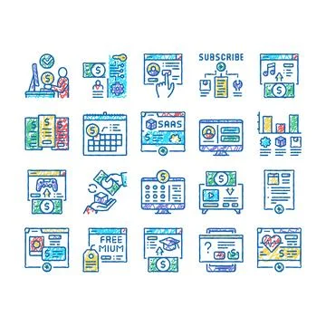 Subscription Content set Icons hand drawn Stock Illustration