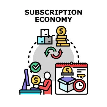 Subscription economy developing business model and recurring payments Stock Illustration