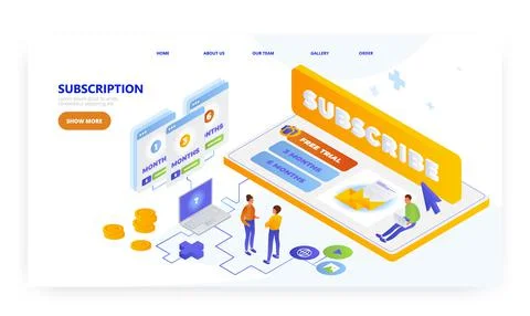 Subscription, landing page design, website banner vector template. People Stock Illustration