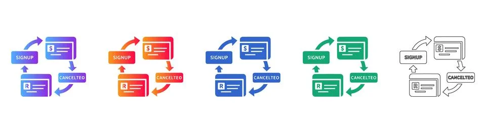 Subscription Lifecycle Flow Icons Stock Illustration