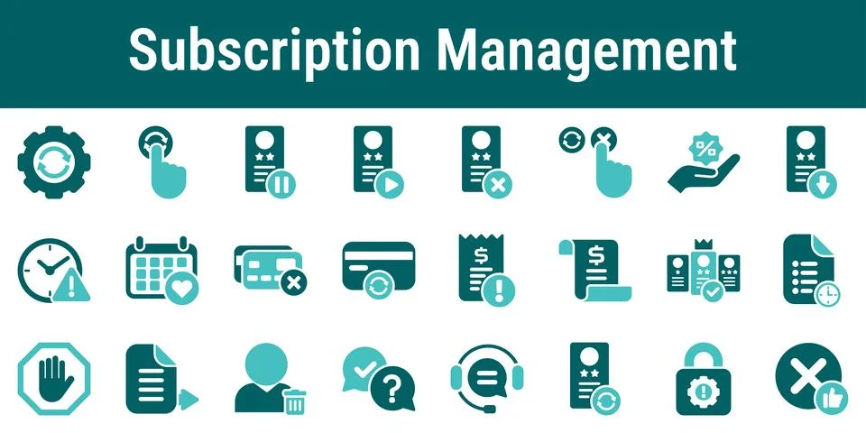 Subscription Management Process Icons set Stock Illustration