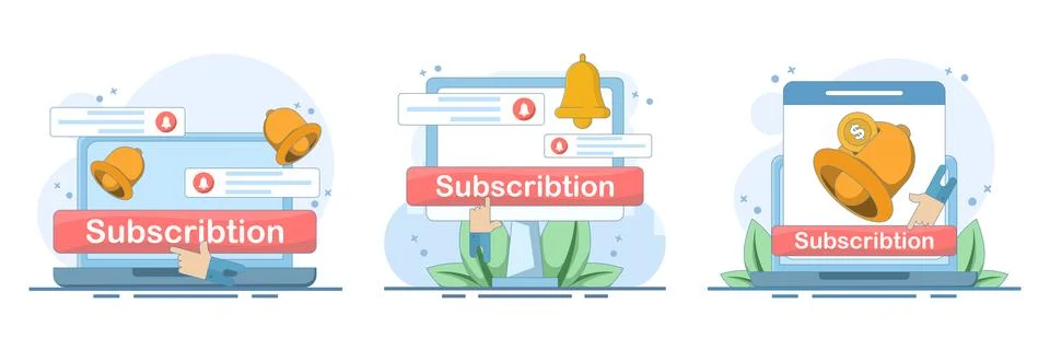 Subscription notification set featuring a laptop and bell icon for new updates イラスト素材