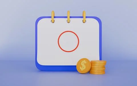 Subscription pay calendar fee annual button, Calendar with money Stock Illustration