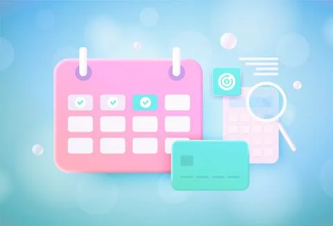 Subscription payment 3d vector illustration. Calendar with a monthly payment Stock Illustration