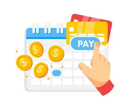 Subscription payment. Payment date in calendar. Tax pay scheduled on calendar Ilustração Stock
