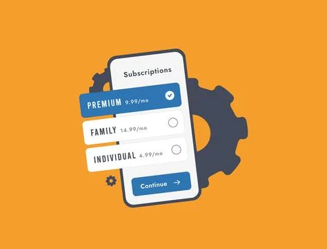 Subscription plan interface on mobile screen with pricing options for premium Stock Illustration