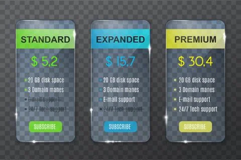 Subscription plan, website price comparison table Stock Illustration