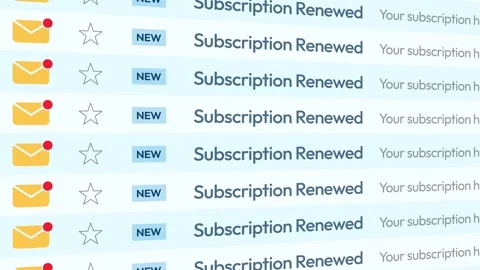 Subscription Renewed emails scrolling o... | Stock Video | Pond5