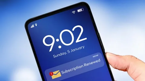 Subscription Renewed notification on the smartphone screen 4k footage, close Stock Footage 313344986