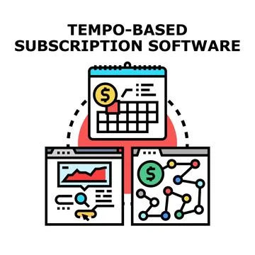 Subscription software offering tempo based service and business analysis Stock Illustration
