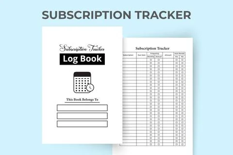 Subscription tracker notebook KDP interior. Personal subscription information Stock Illustration