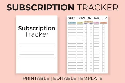 Subscription Tracker Printable and Editable Template Stock Illustration