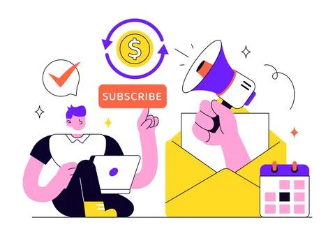 Subscription Vector Illustration Featuring Email Marketing, Membership Plan.. Stock Illustration