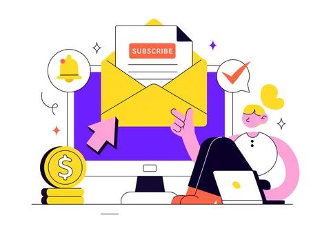 Subscription Vector Illustration Featuring Email Marketing, Membership Plan.. Stock Illustration
