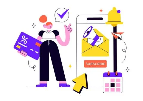 Subscription Vector Illustration Featuring Email Marketing, Membership Plan.. Stock Illustration