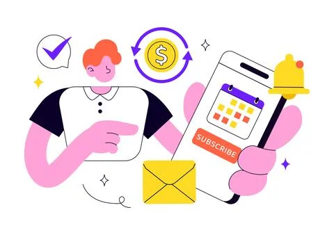 Subscription Vector Illustration Featuring Email Marketing, Membership Plan.. Stock Illustration