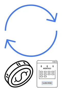 Subscriptions, finance, payment systems, digital economy, auto-renewal, ecomm Stock Illustration