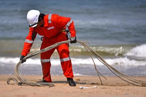 Subsea telecom system will connect India, Myanmar, Thailand, Malaysia and Singap Fotos Stock