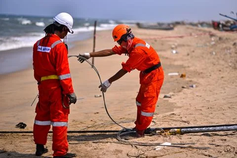 Subsea telecom system will connect India, Myanmar, Thailand, Malaysia and Singap Fotos Stock