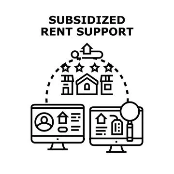 Subsidized rent support program assisting housing search online Illustration
