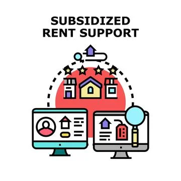 Subsidized rent support program assisting housing search online Stock Illustration