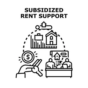 Subsidized rent support program assisting housing costs Stock Illustration