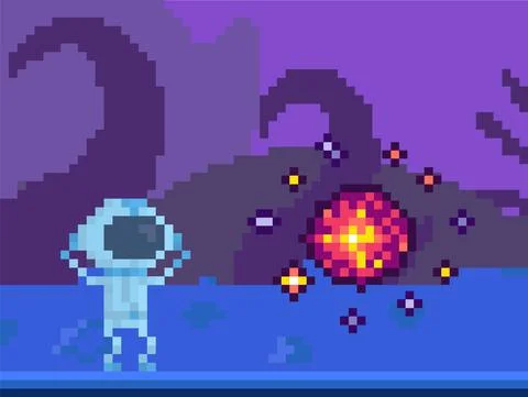 Substance attacks astronaut. Alien raises his hands up and looks through helmet 스톡 일러스트