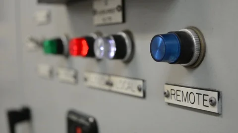 Substation Indicator Lights - Control Pannel Lights - Racking Focus Video stock 85496864