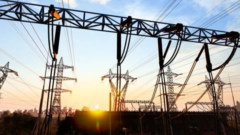 Substations and high-voltage signal tower facilities Stock Footage 331071409