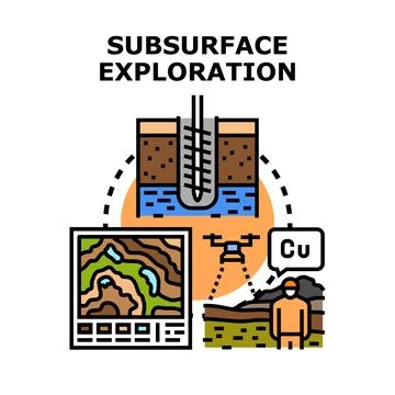 Subsurface exploration process for mineral resource prospecting Stock Illustration