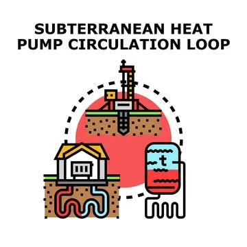 Subterranean heat pump circulation loop technology for homes Stock Illustration