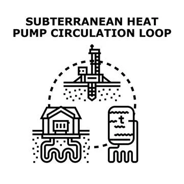Subterranean heat pump circulation loop technology for homes Stock Illustration