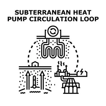 Subterranean heat pump system circulating geothermal energy Stock Illustration