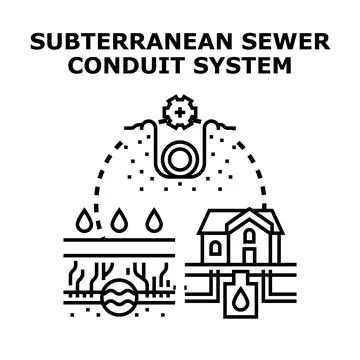 Subterranean sewer conduit system concept vector outline Stock Illustration