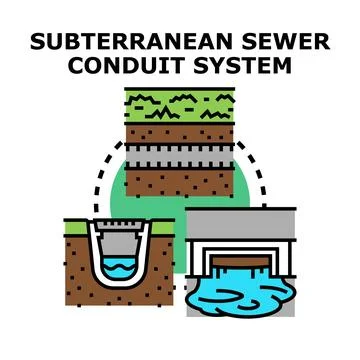 Subterranean sewer drainage system planning and engineering Stock Illustration