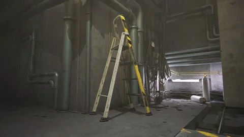 Subterranean space equipped with hazard markers and organization Stock Footage 343625576