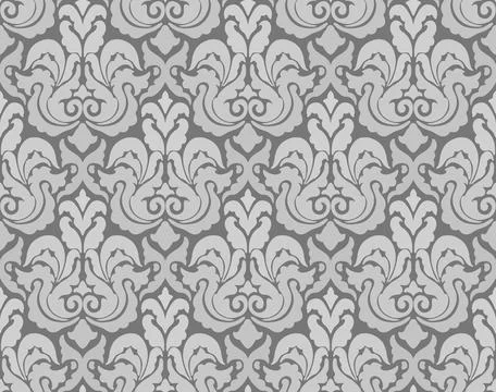 Subtle damask pattern in soft gray tones with a repeating ornate floral and Stock Illustration