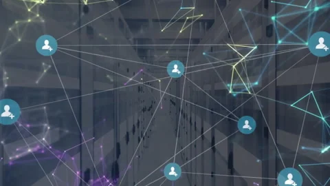 Subtle glowing lines initiating user icons emerging and linking on mesh, showing 動画素材 310668476