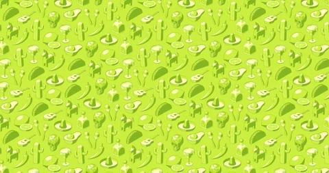 Subtle green on green background animation of Cinco de Mayo icons Stock Footage 332359038