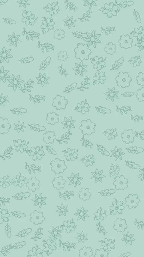 Subtle hand drawn flower and leaf outline pattern on serene mint green back.. Stockbeeldmateriaal 338377168