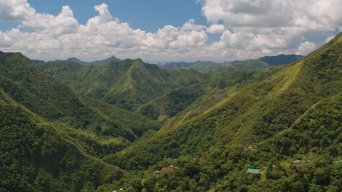 Subtle moving forward to mountains with blue sky and clouds. Batad, Philippines Stock Footage 93969555
