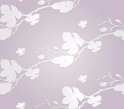 Subtle Paper Craft Seamless Pattern with Cherry Blossom Stock Illustration